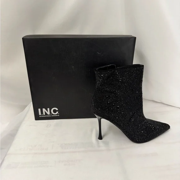 INC International Concepts Black Glitter Heeled Boots‎ - Picture 4 of 7